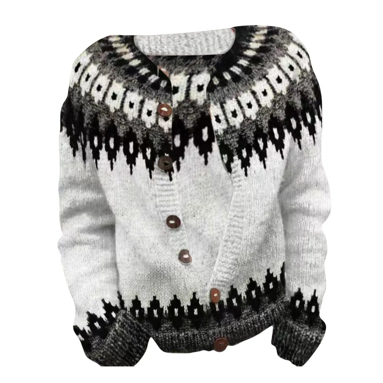 Женский кардиган с нордическим узором Fair Isle с длинным рукавом, White-g — фото 3