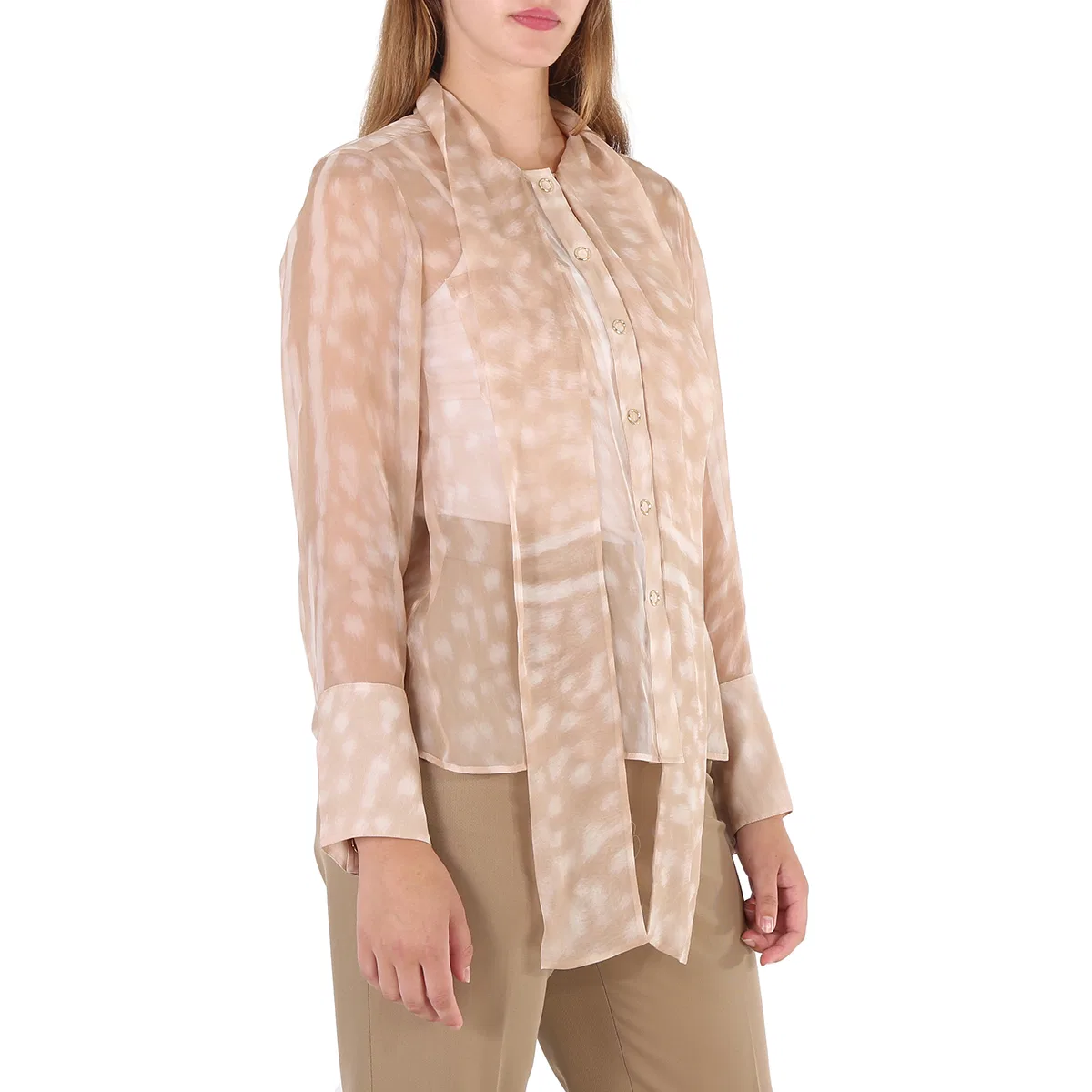 Блуза с бантом и принтом Deer Print Burberry, Beige — фото 2