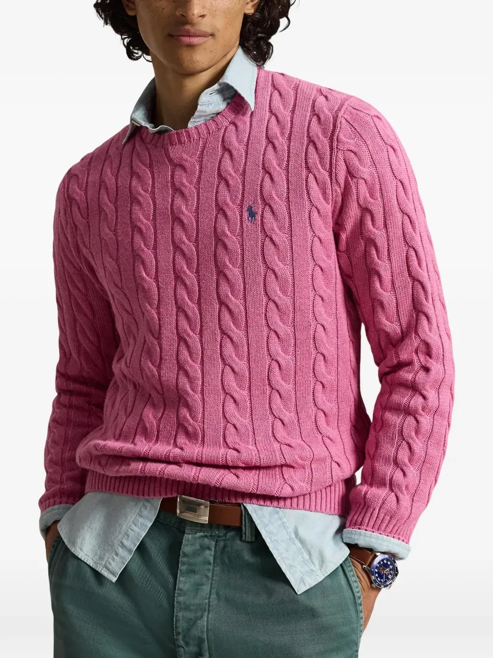 Свитер Pony фактурной вязки Polo Ralph Lauren, розовый — фото 3