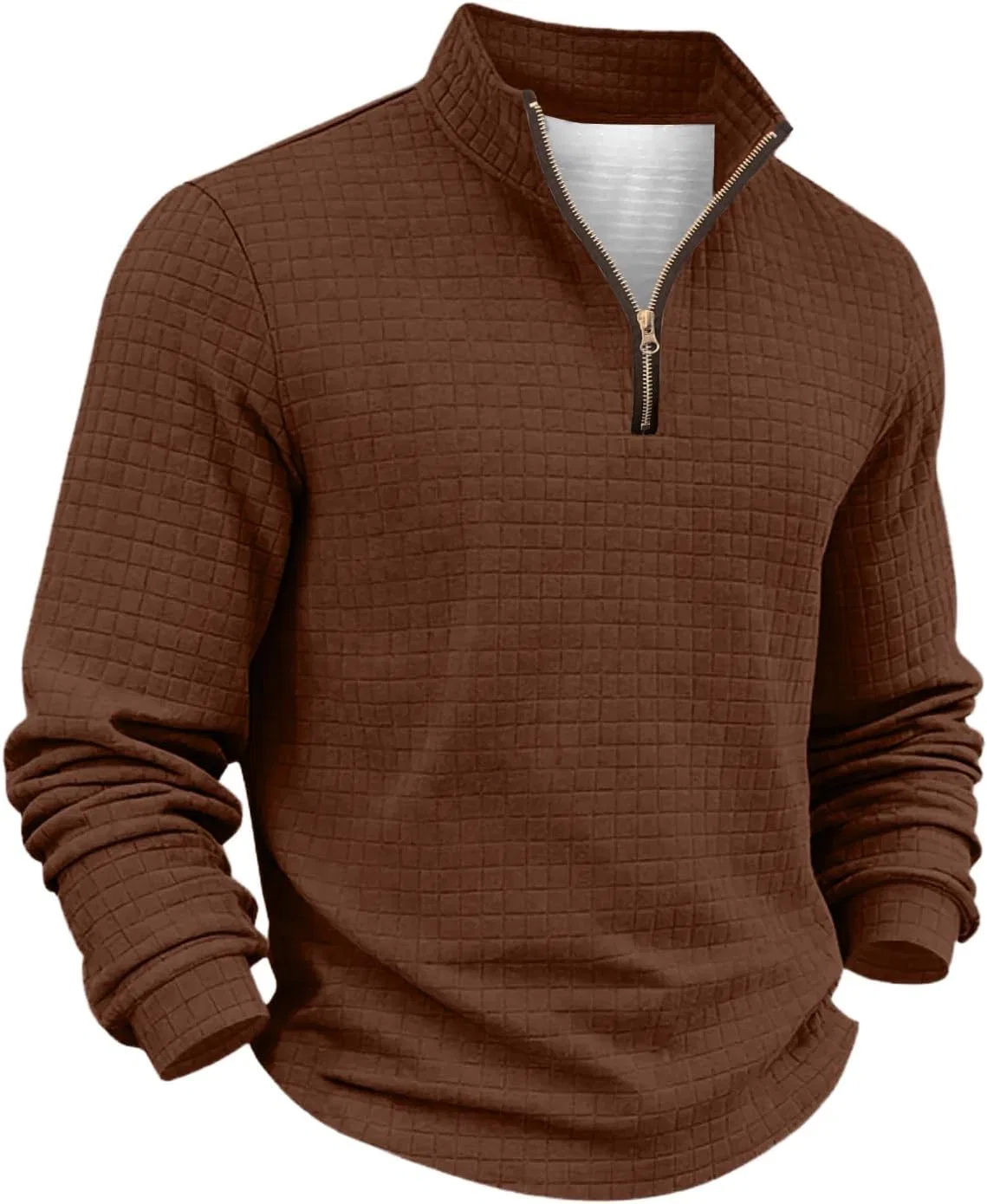 Мужская футболка с длинным рукавом и четверть-молнией Waffle Knit, Brown — фото 4