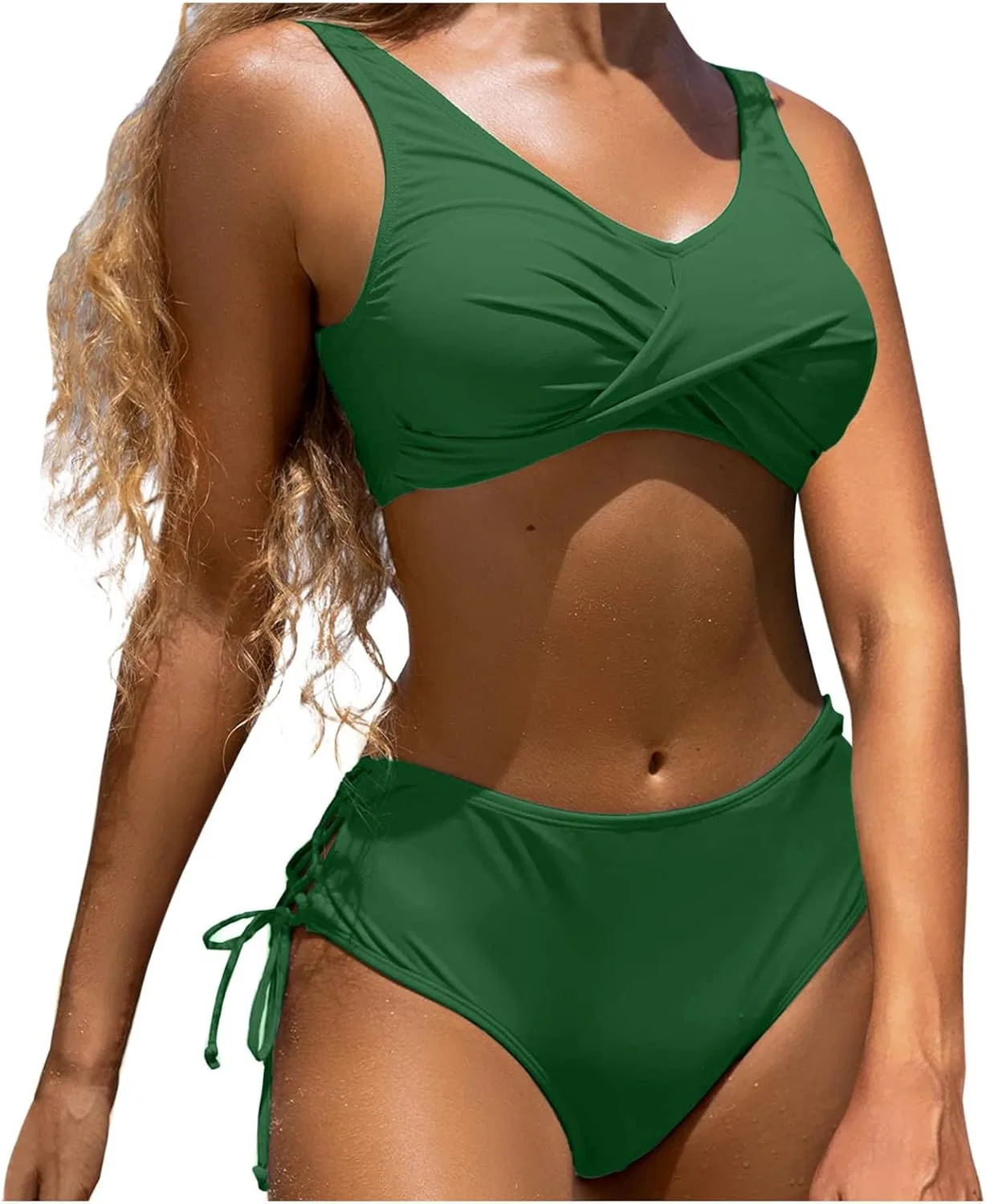 Женский бикини-сет с высокой талией, twist front, Self Tie, Green