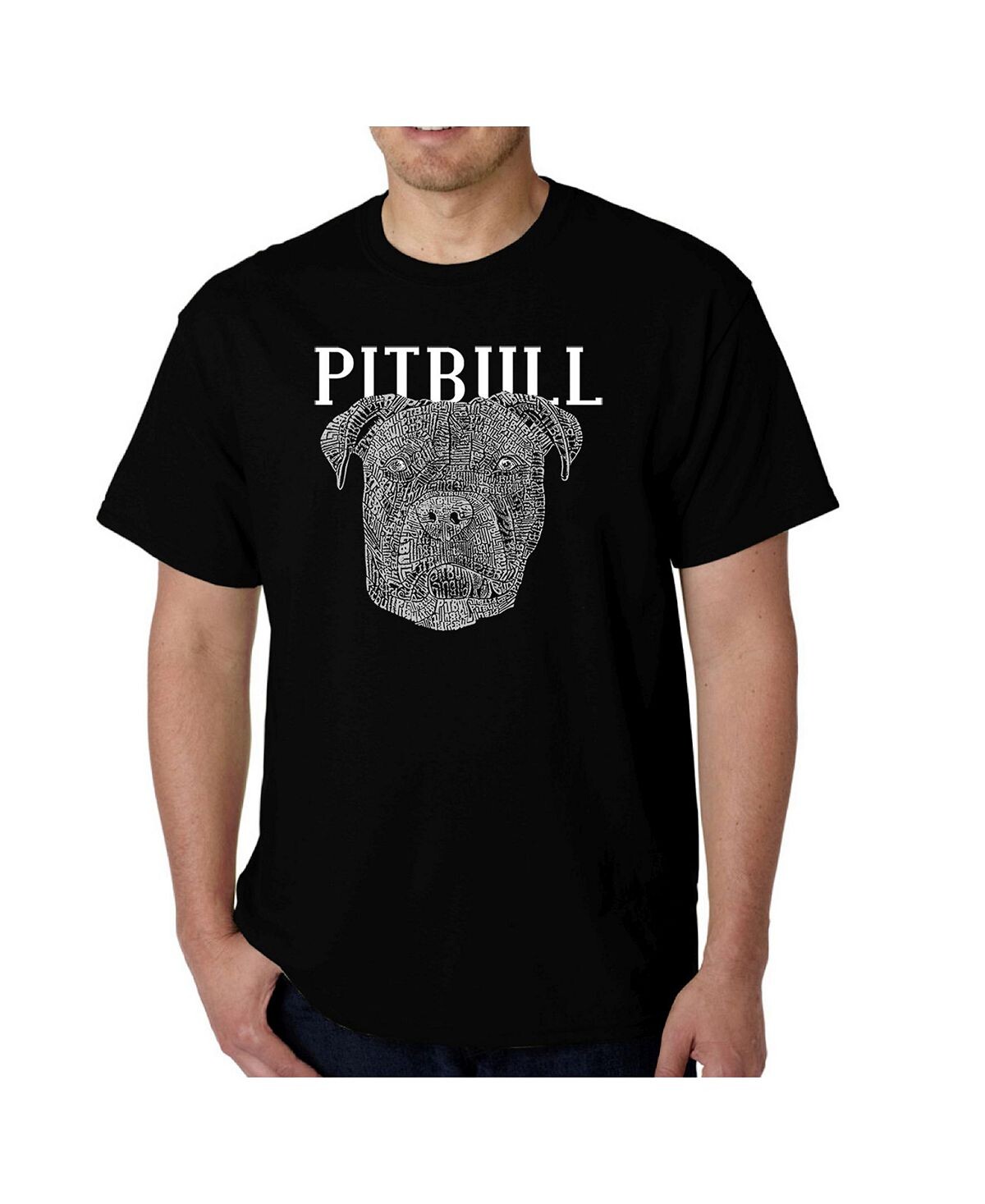 

Мужская футболка word art - pitbull face LA Pop Art, черный