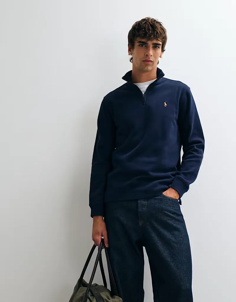Толстовка Polo Ralph Lauren с логотипом Icon, в рубчик, на молнии до середины груди, темно-синий