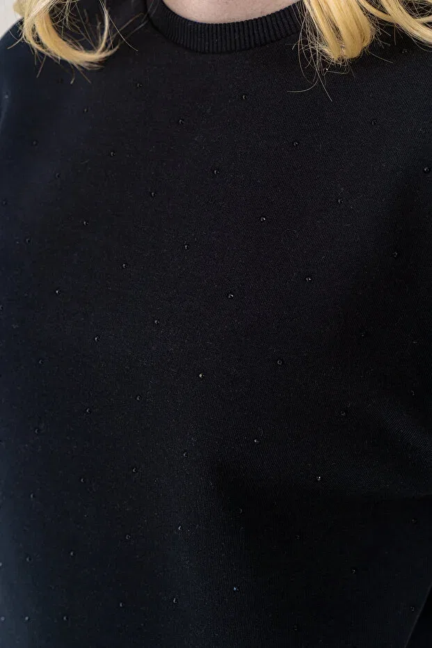 Детский комплект для девочек из футера с принтом Stoned crew neck girls' tracksuit set Kinderos, Navy Blue — фото 2