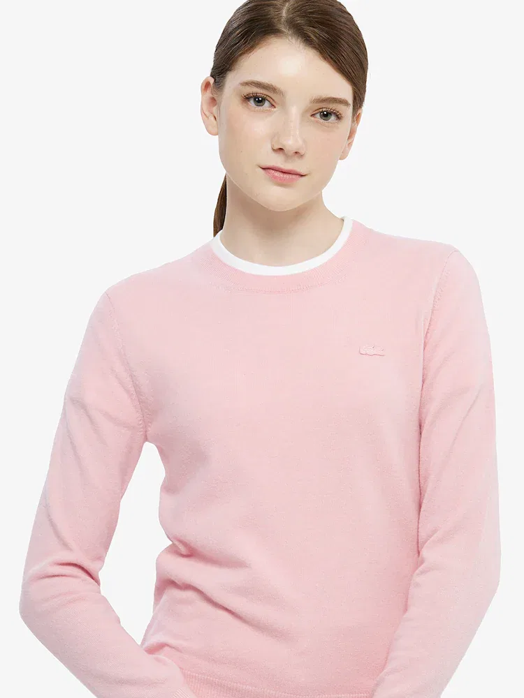 Свитер женский LACOSTE Pink, базовый пуловер из 100% шерсти — фото 2