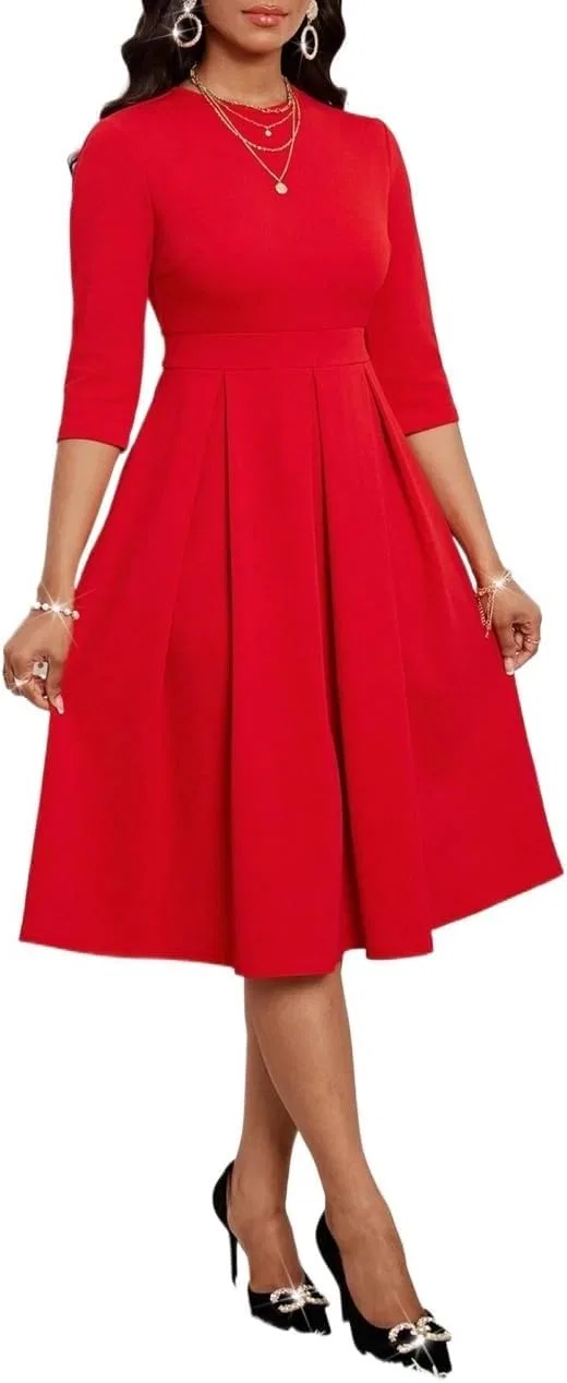 Женское платье A-силуэта с плиссе Elegant, Red