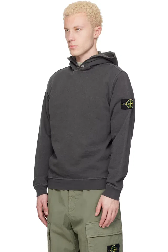 Серый худи с эффектом состаренности из флиса Malfilé Stone Island — фото 4