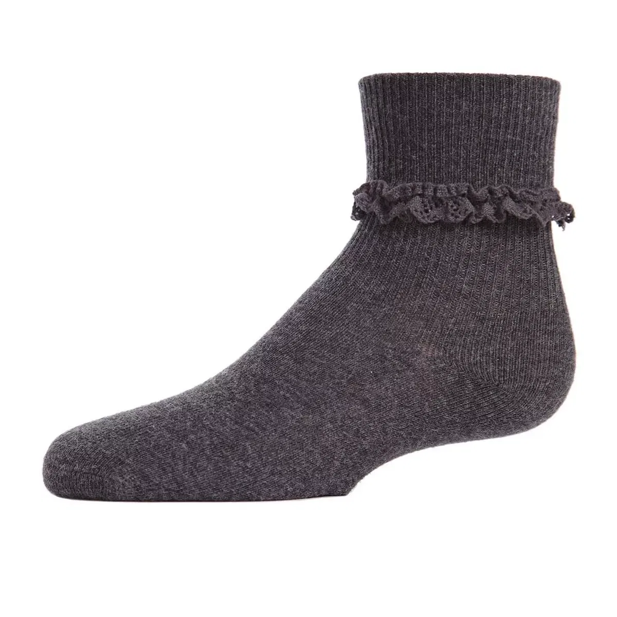 Детские носки с рюшами для девочек Eyelet-Ruffle-Trim Cotton-Rich Ankle Sock LEGWEAR, Charcoal