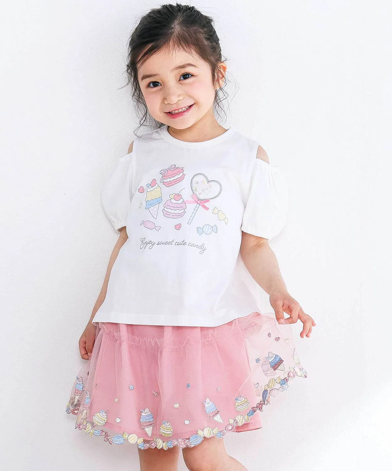 Детский комплект для девочек с вышивкой и принтом, модель Sweets Embroidery SLAP SLIP, White