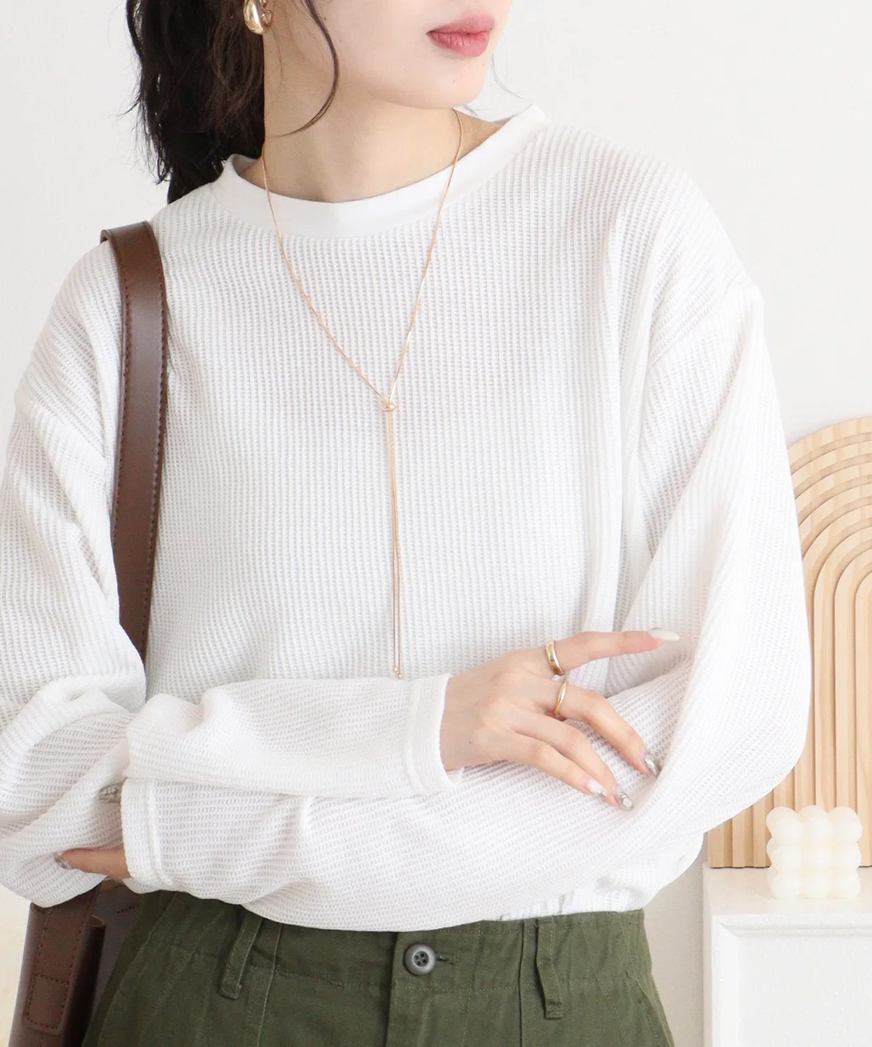 Детская футболка с длинным рукавомиз рибаны, модель Rib knit long sleeve T-shirt FUNALIVE, White