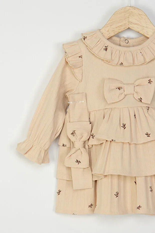 Детское платье для девочек с принтом Mini Cotton, Beige — фото 3