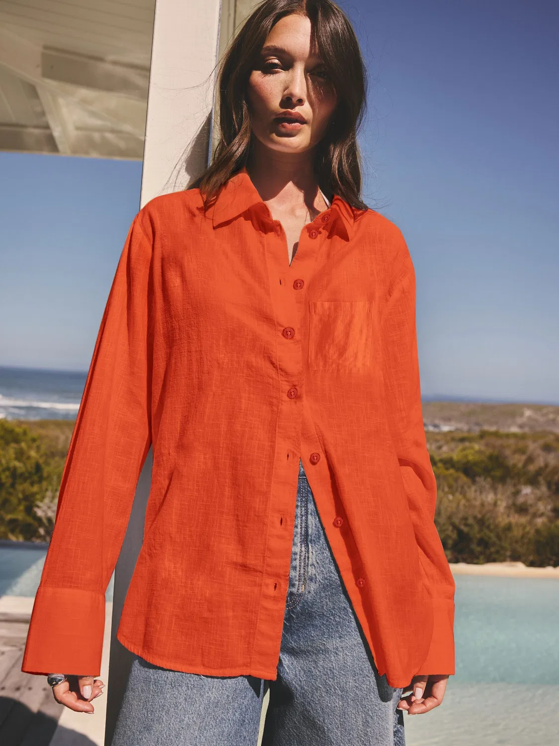 Рубашка с длинным рукавом Relaxed Fit Next, Orange