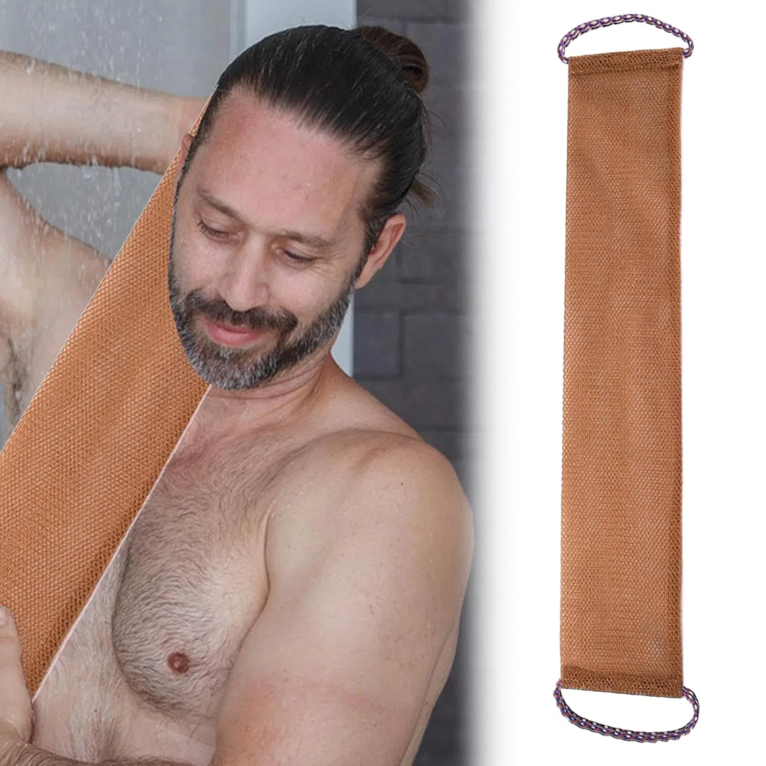 Мочалка для спины, Nylon, 40 г, 75x14x1.2 см, Коричневый Generic — фото 3