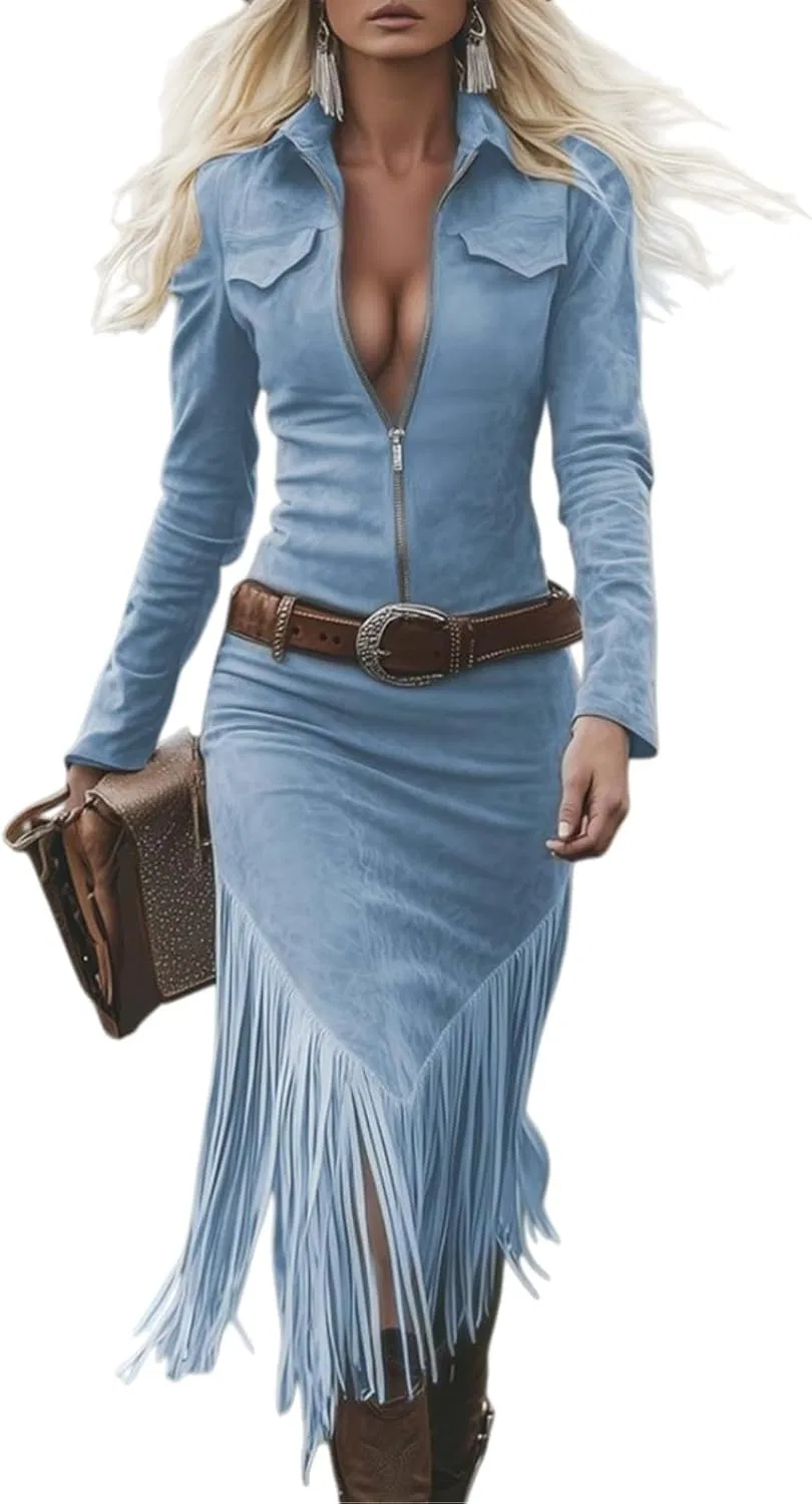 Женское платье ковбойское миди Vintage, Blue