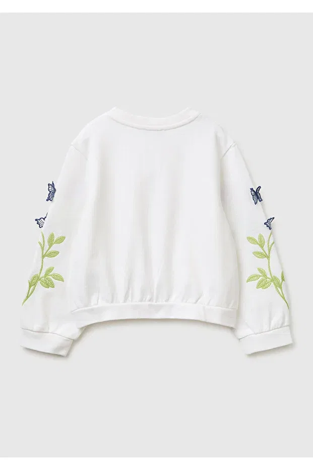 Детские свитшот для девочек с вышивкой United Colors Of Benetton, White — фото 2