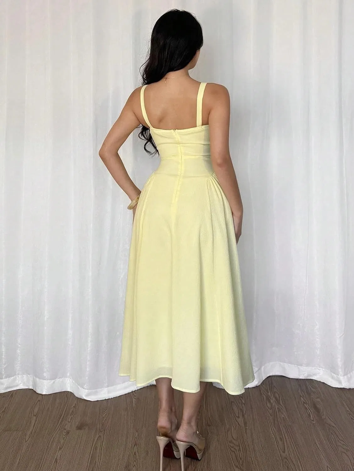 Женское элегантное платье с открытой спиной A-Line, Yellow — фото 2