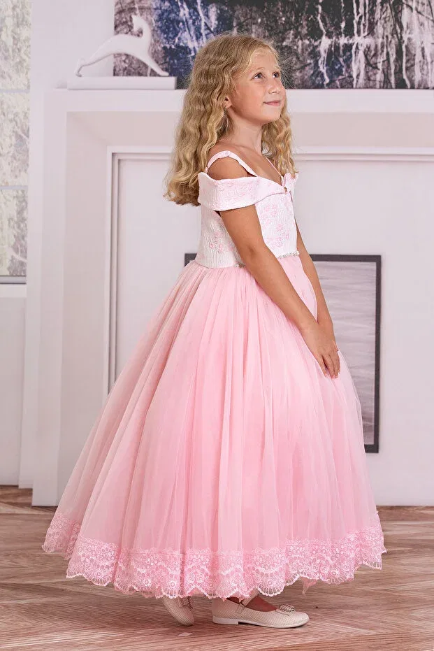 Детское платье для девочек с открытыми плечами Süslü Pink Kids, Pink