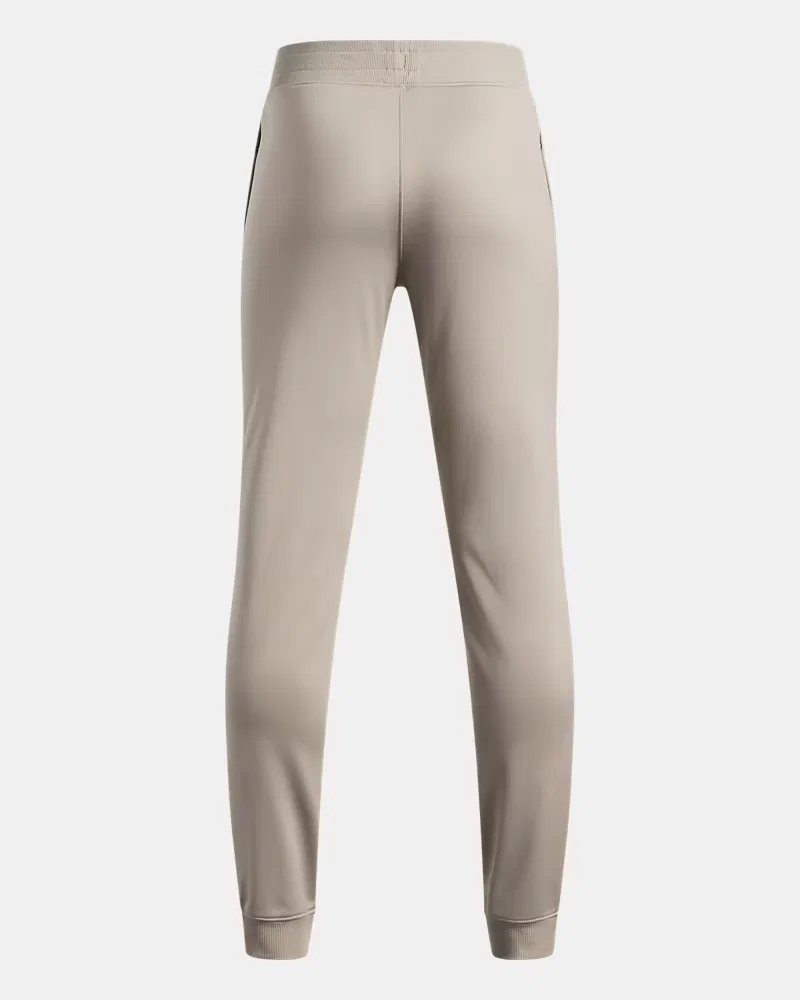 Детские брюки 63,5 см с начесом и эластичным поясом UA Icon Knit UnderArmour, Timberwolf Taupe/White — фото 2