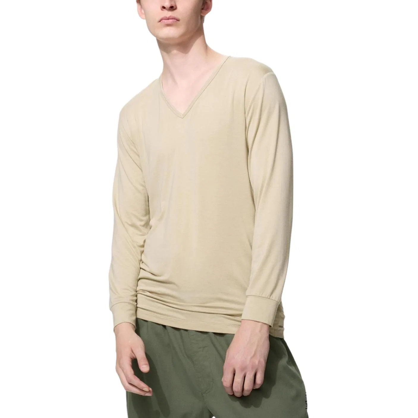 Мужская футболка с V-образным вырезом UNIQLO, Dark Beige