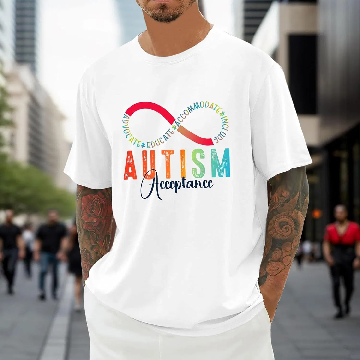 Футболка с принтом Autism Awareness, Crew Neck, White — фото 2