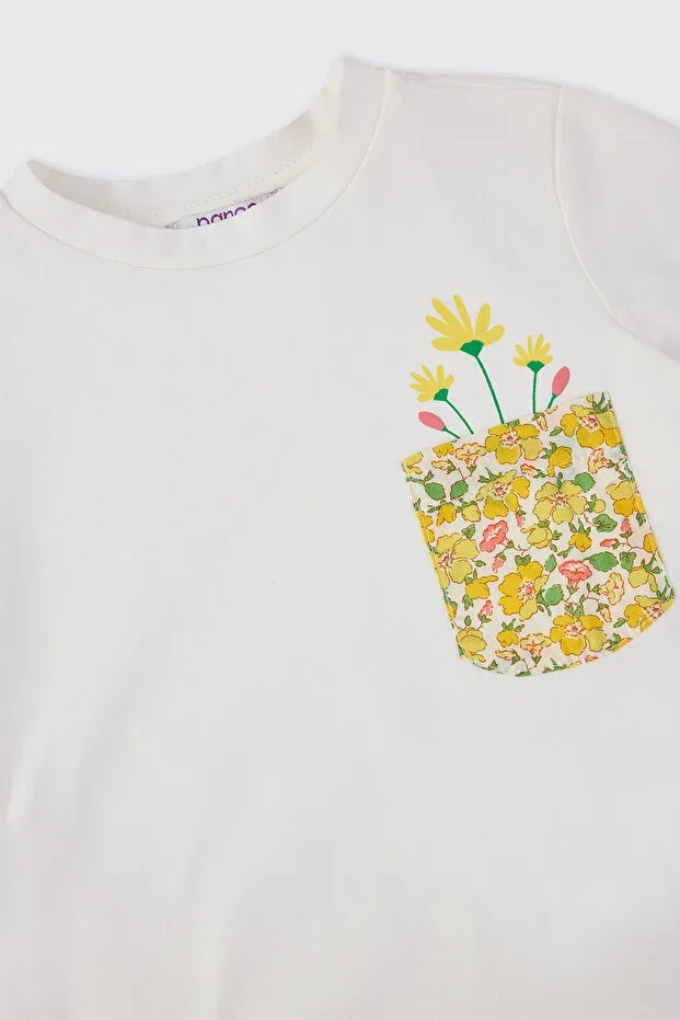Детская футболка для девочек с принтом Liberty fabric floral patterned Panço, Ecru — фото 3