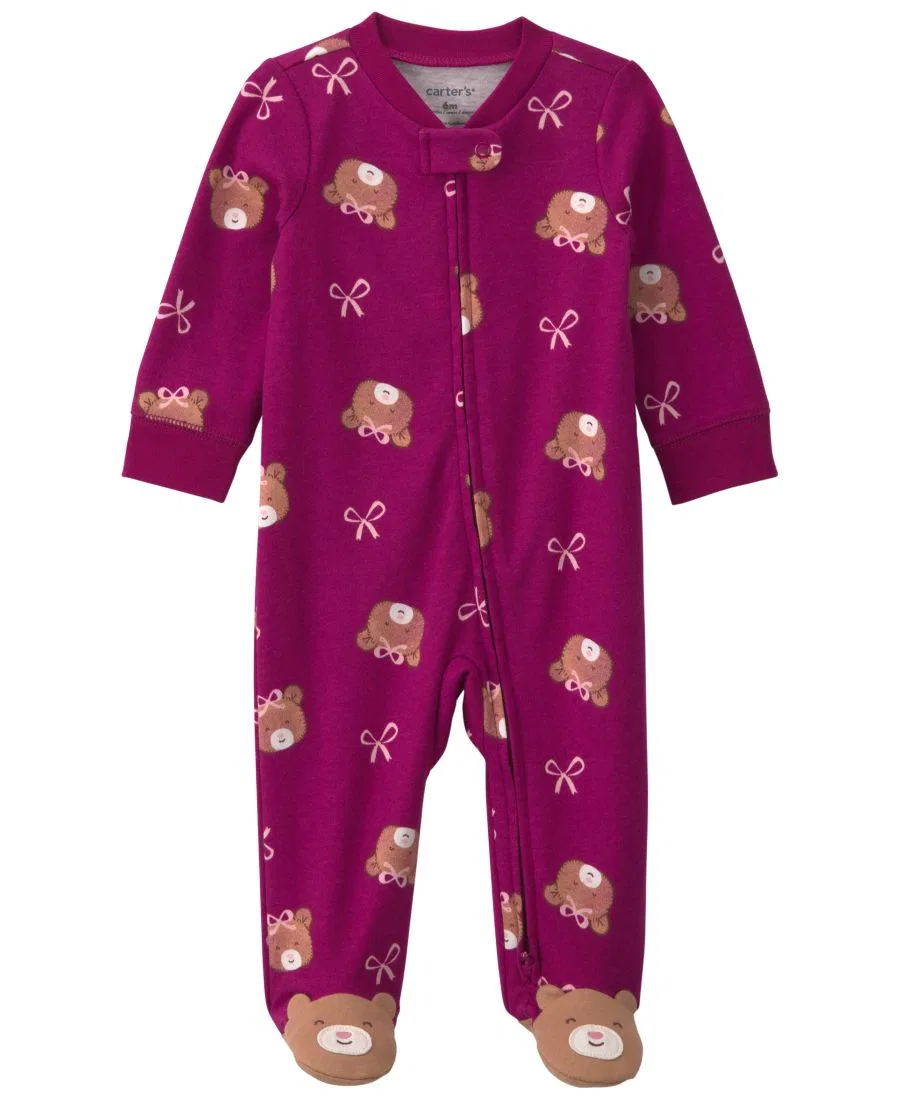 Детский комбинезон для сна с длинным рукавом, 2-way zip Carter's, Purple Bear