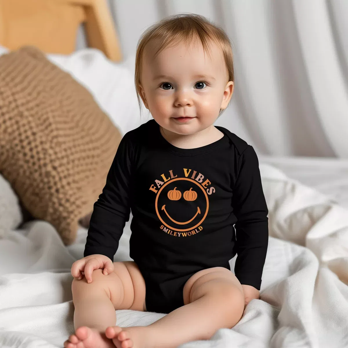 Детский боди с длинным рукавом SmileyWorld Fall Vibes The Juniper Shop, Black — фото 3
