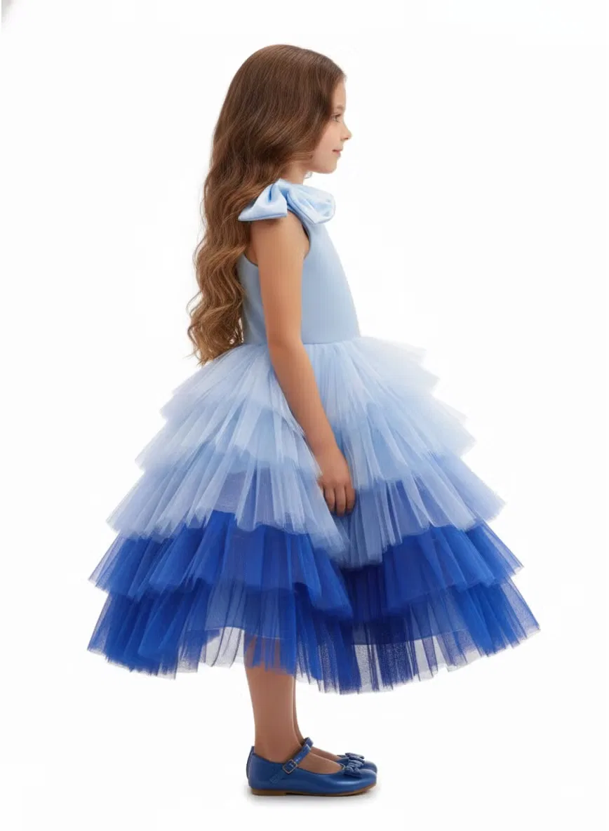 Платье с бантом на одно плечо Fairy blue frock Bidani, синий — фото 2
