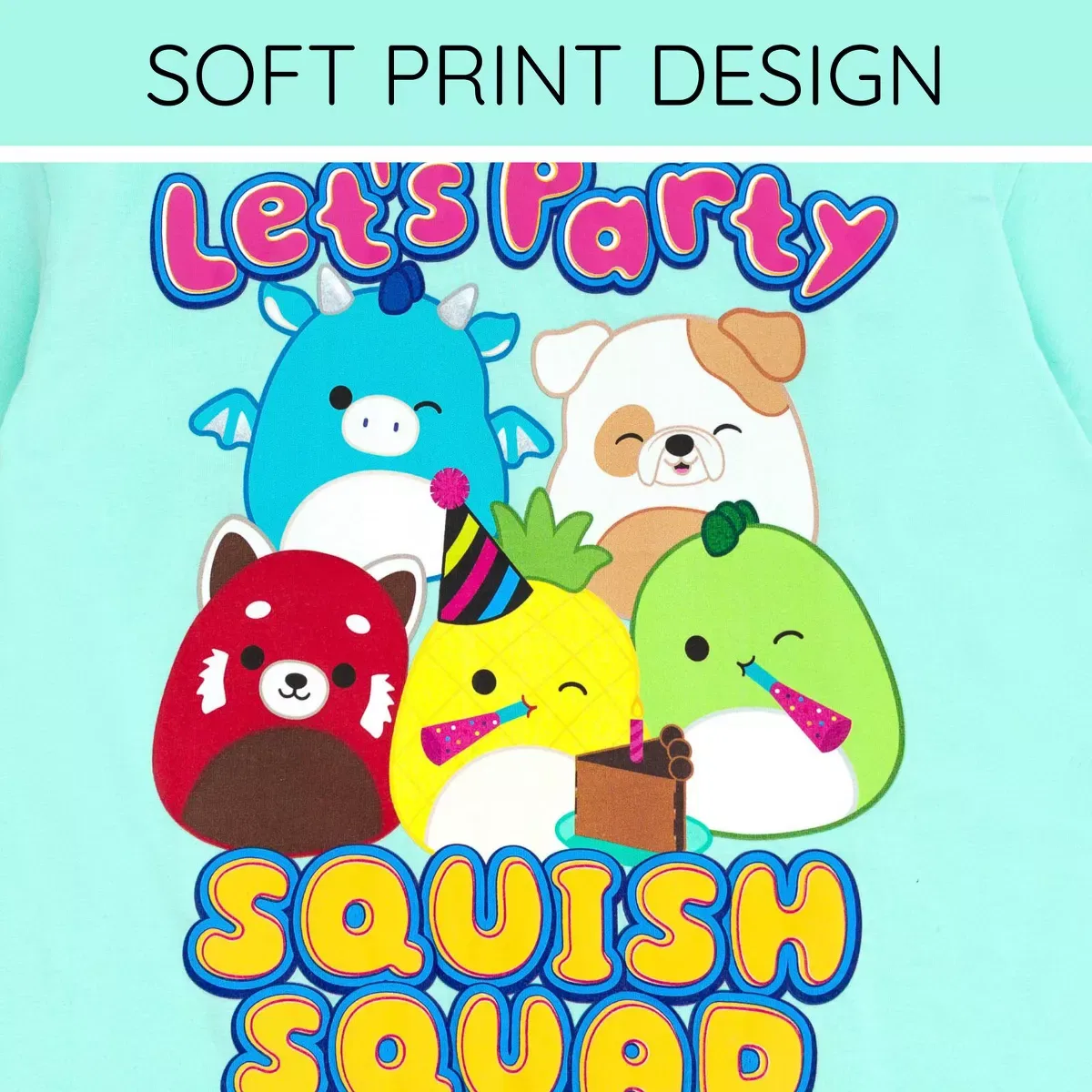 Детская футболка с принтом Squishmallows Birthday Drop Shoulder T-Shirt Squishmallows, Turquoise — фото 3