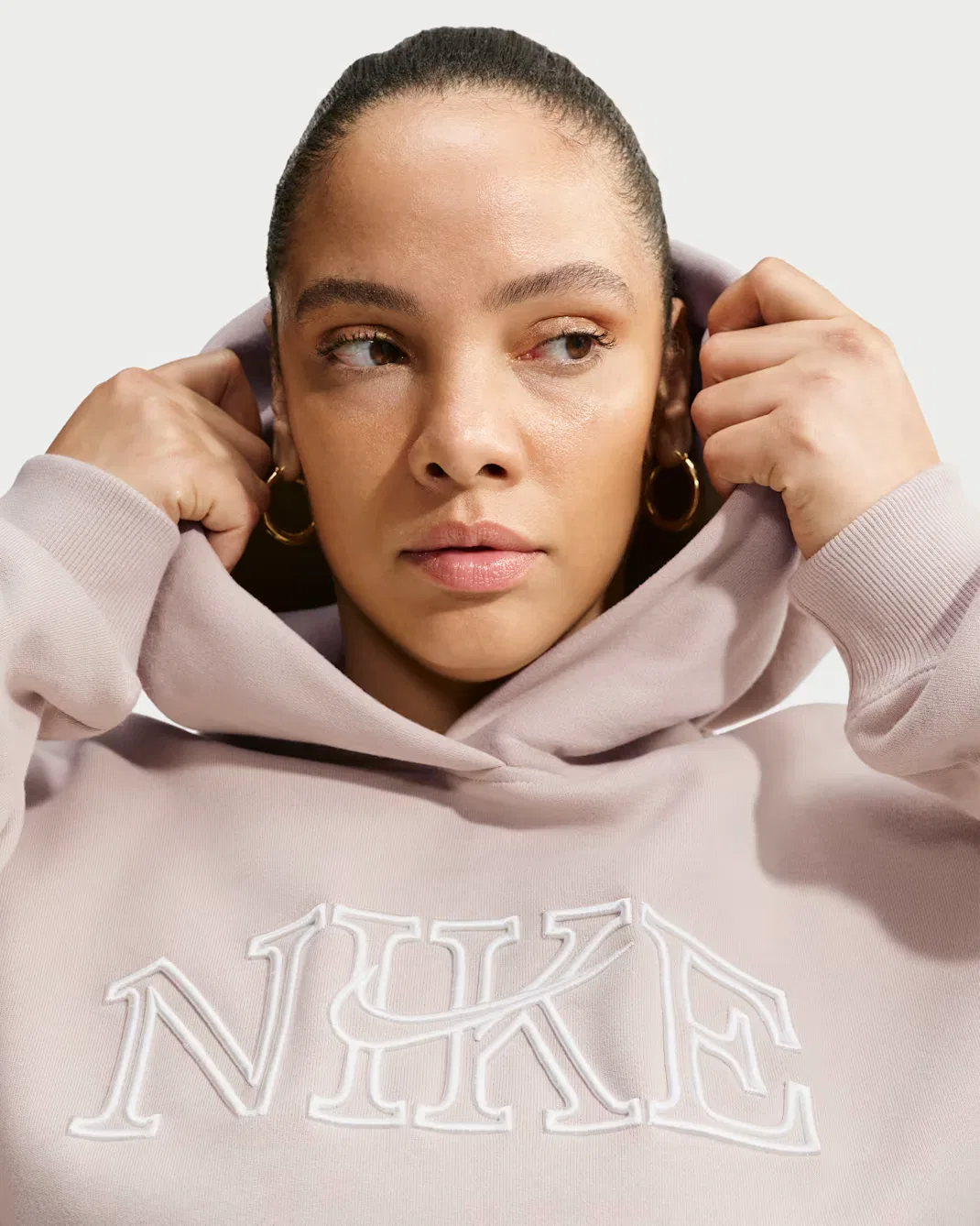 Женская объемная толстовка с логотипом Nike Studio Fleece Medium Weight, Cream II/Sail — фото 3
