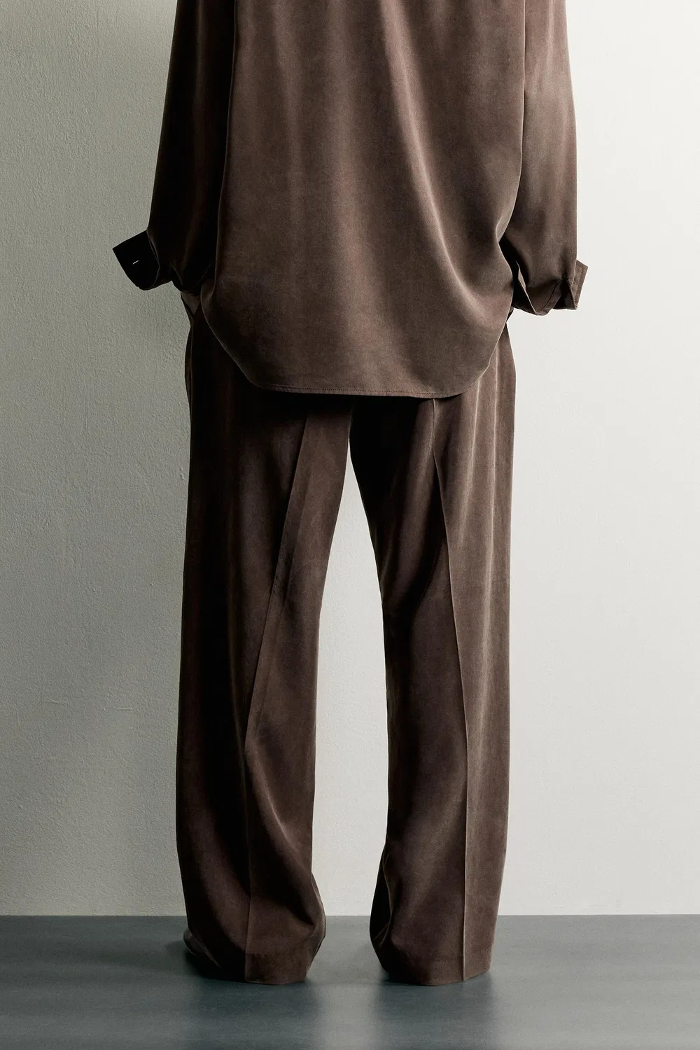 Свободные брюки свободного кроя с поясом ZARA, Dark brown — фото 3