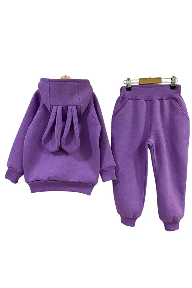 Детский комплект спортивных костюмов с капюшоном и ушками Rabbit Ear Hooded Sweatshirt Top And Bottom Set Tyyli, Lila — фото 2