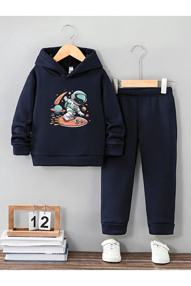 Детский комплект из свитшота и спортивных штанов с принтом Surf Astronaut Premium Let'S Wear, Navy Blue