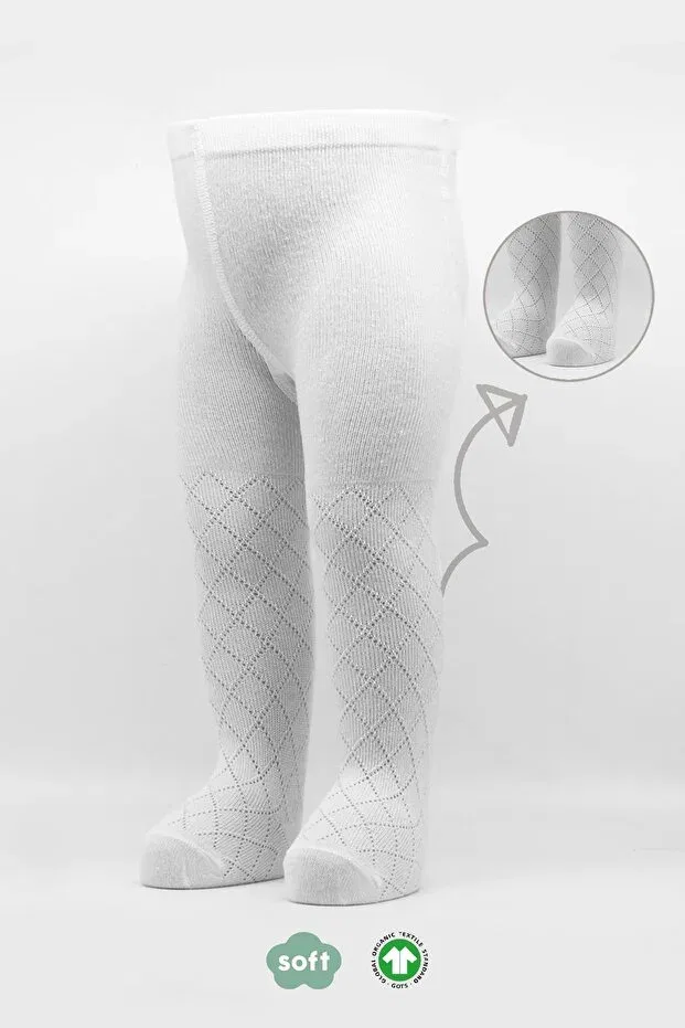 Детские колготки для девочек с принтом Organic baby girl kids soft plaid embossed pattern combed cotton pantyhose Bistyle, White