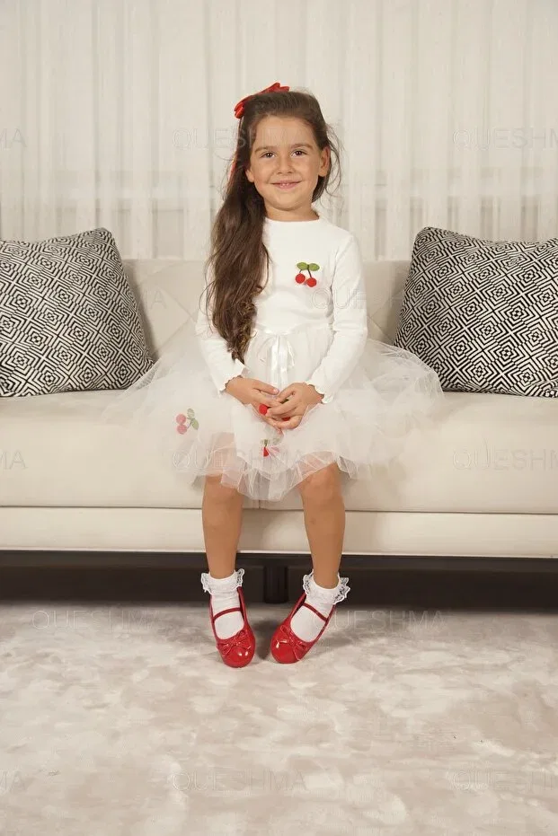 Детское платье для девочек с принтом Mobile cherry lined tulle tutu Queshma, Longarm-White — фото 2
