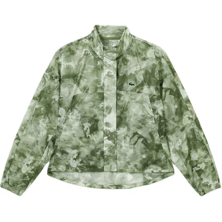 Женская куртка с камуфляжным принтом и воротником-стойкой LACOSTE, I32/Green Camouflage Print