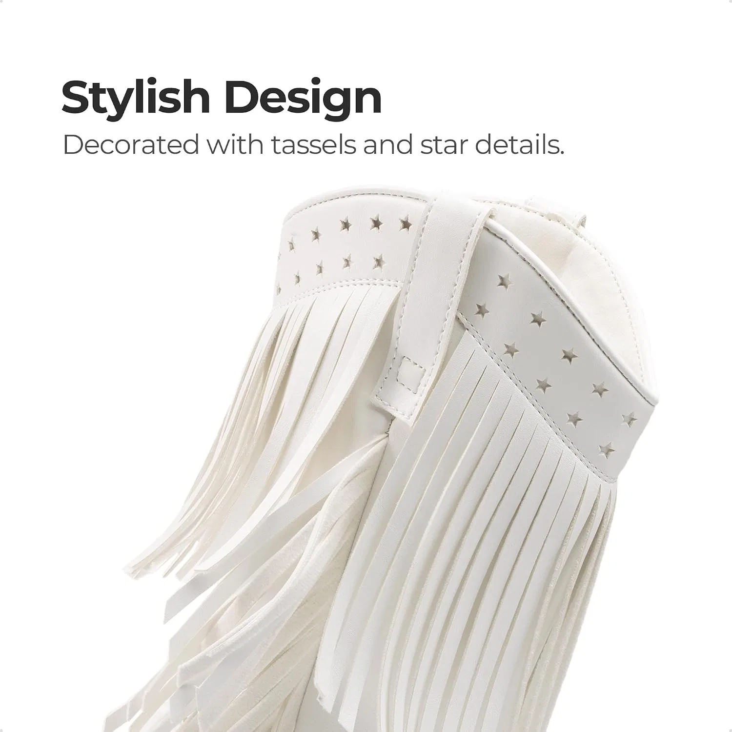 Детские сапоги для девочек с ковбойским стилем DREAM PAIRS, White — фото 4