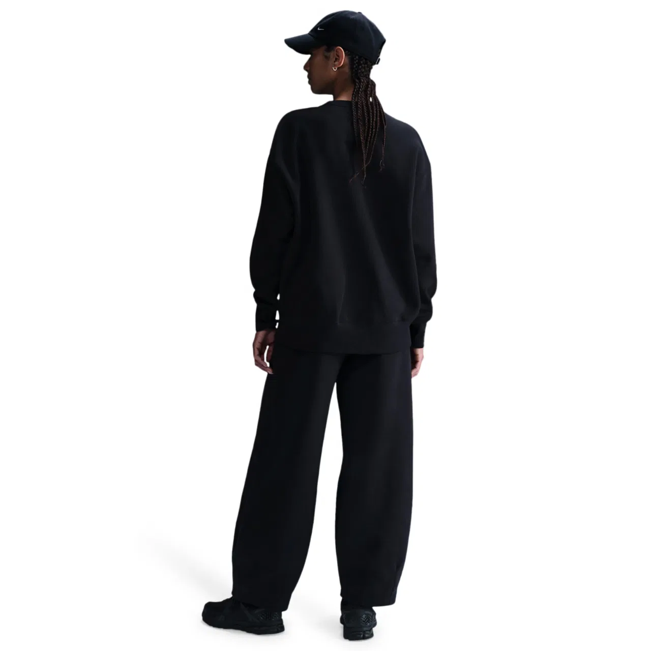 Женский флисовый свитшот оверсайз Nike NSW Phoenix Fleece OS Long Crew, цвет Black/Sail — фото 4