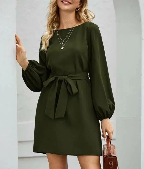 Женское платье миди с лодочкой Boat Neck, Military Green — фото 2
