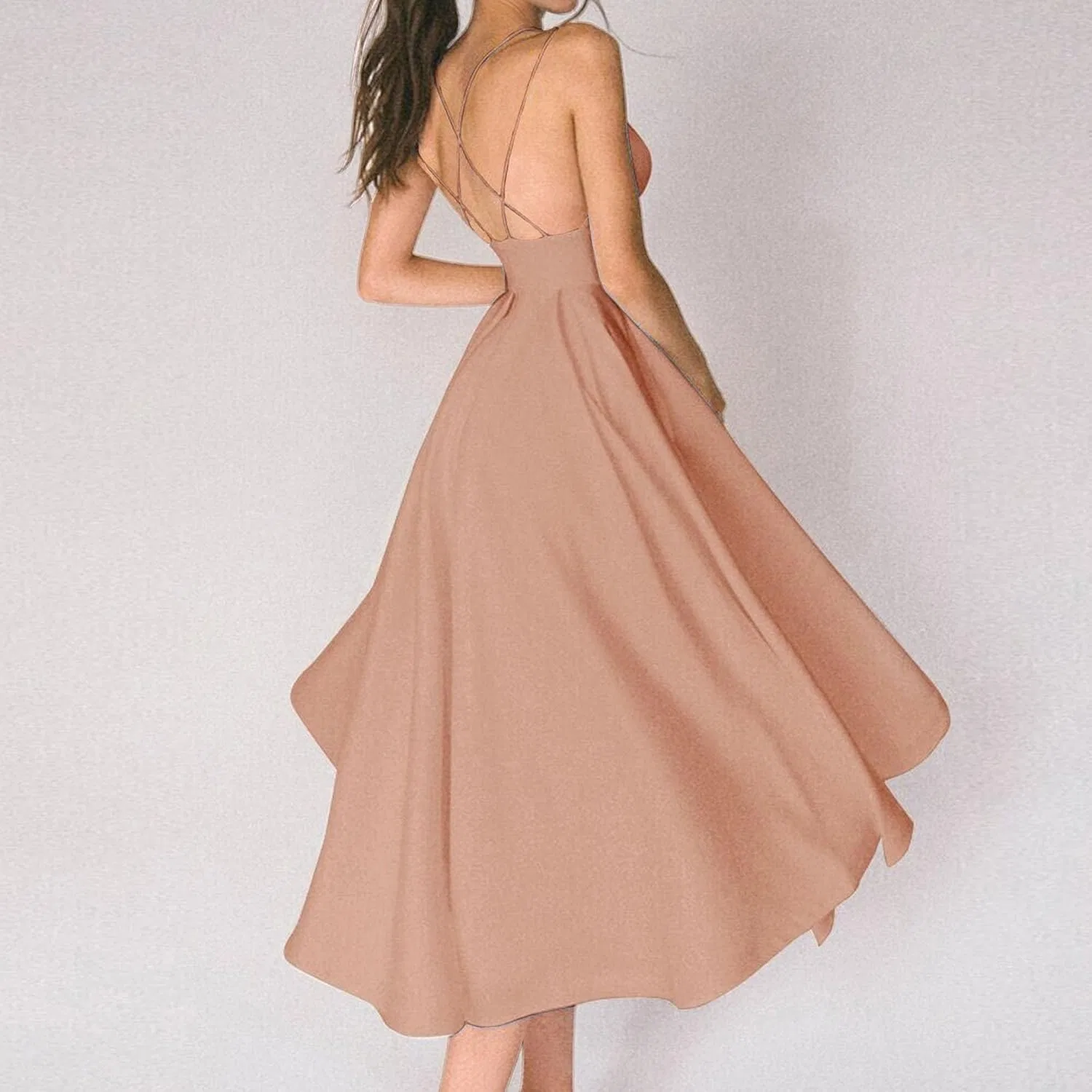 Женское коктейльное платье с V-образным вырезом, Apricot — фото 4