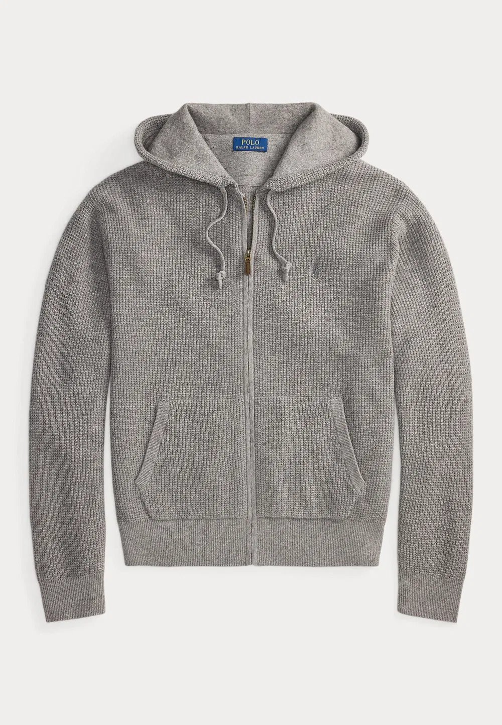 Вафельный свитер с капюшоном из шерсти и хлопка - кардиган Polo Ralph Lauren, Fawn Grey Heather — фото 4