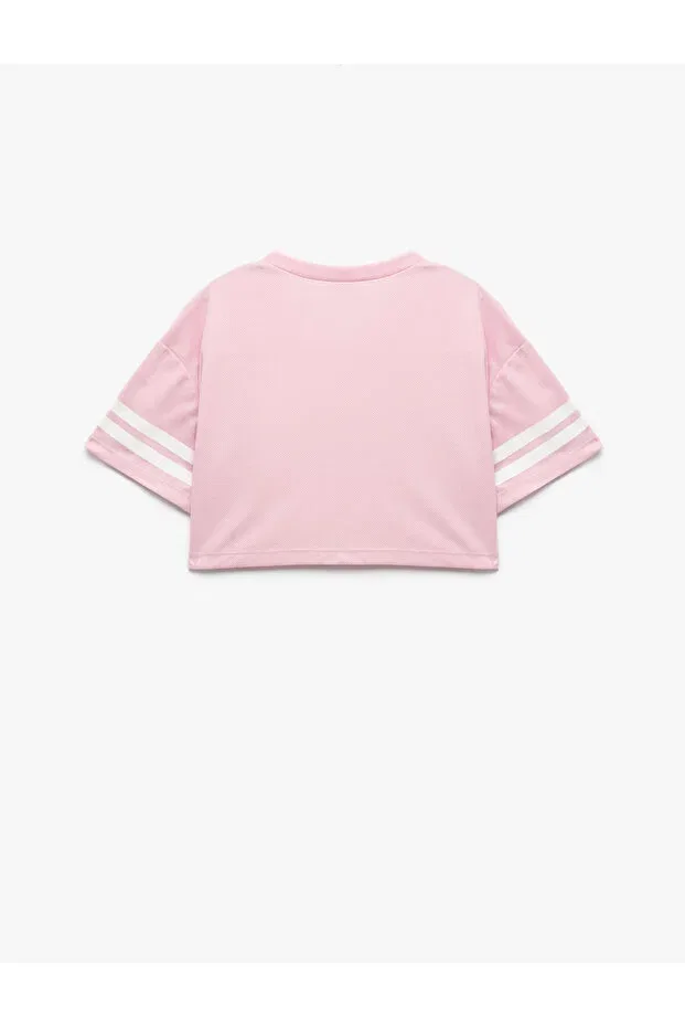 Детская футболка для девочек с принтом V-Neck short sleeve crop oversize college printed t-shirt Koton, Rose — фото 2
