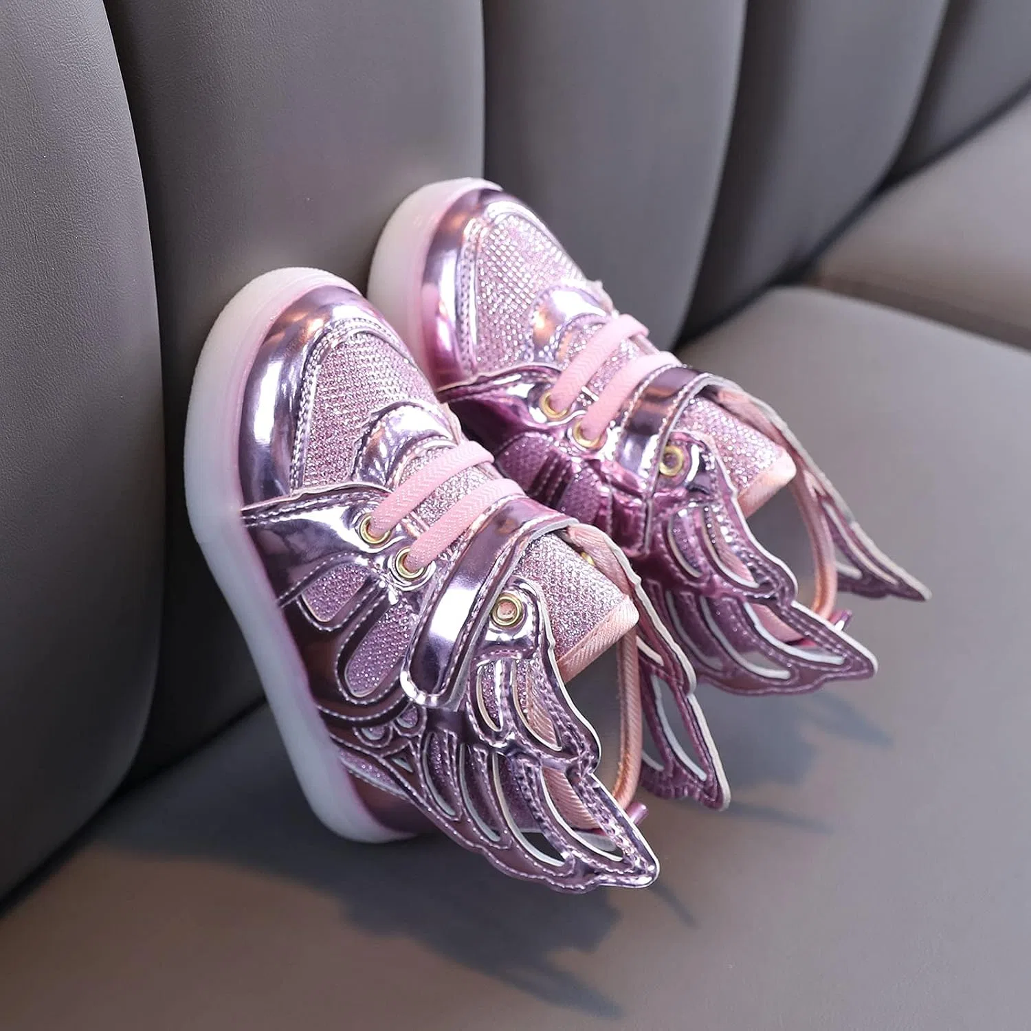 Детские кроссовки для девочек с подсветкой и принтом Angel Wings, Pink — фото 3