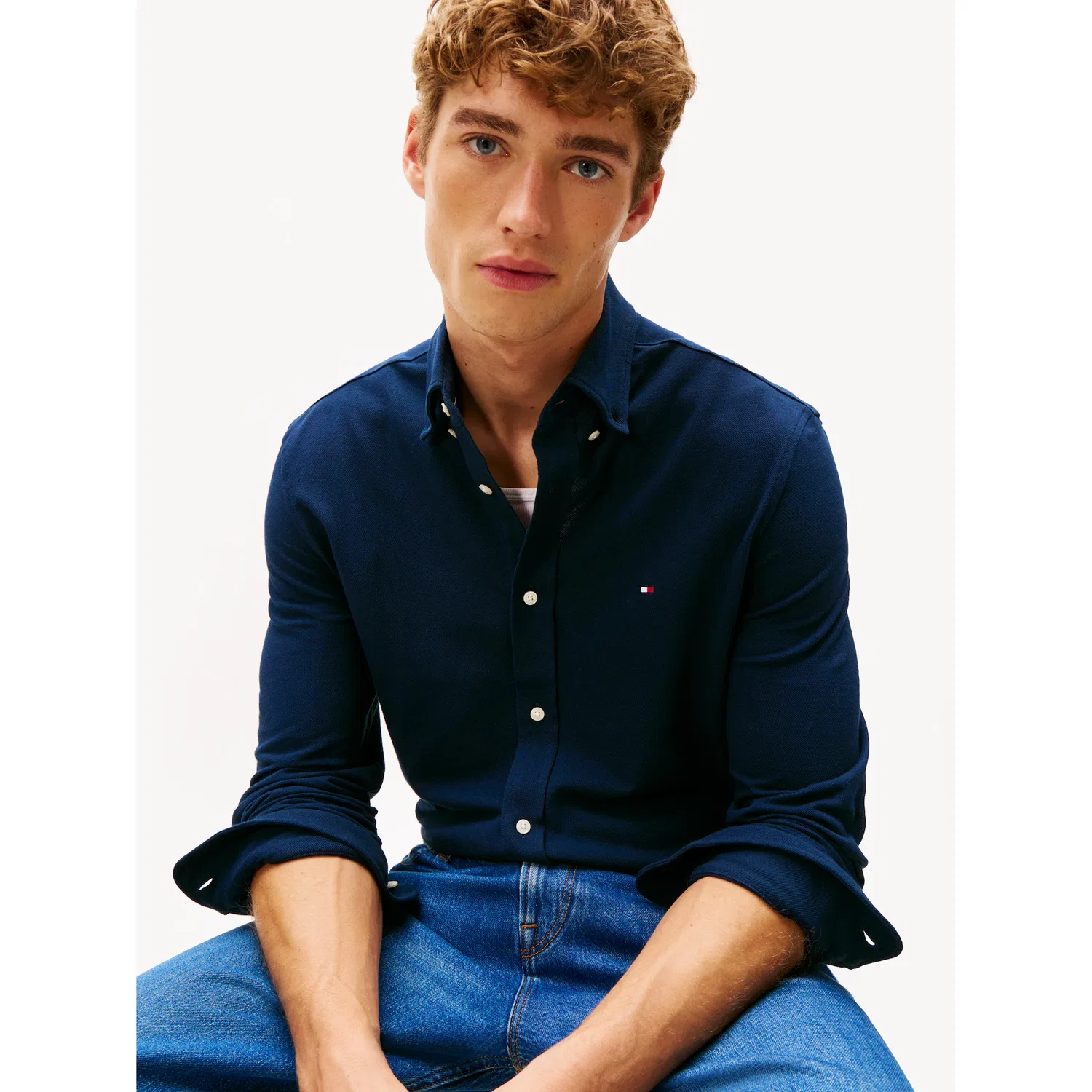 Мужская рубашка с длинным рукавом из пике Tommy Hilfiger, Navy — фото 2