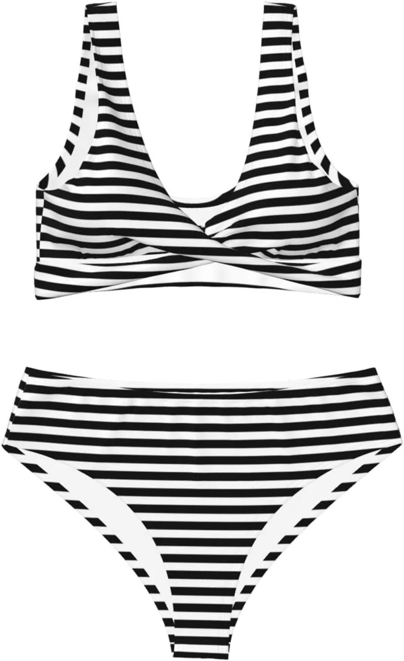 Женский бикини-комплект с вертикальными полосками Push Up Twist Front Ruched, Multicolor — фото 4