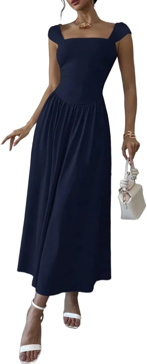 Женское платье миди A-силуэта Backless, Navy Blue