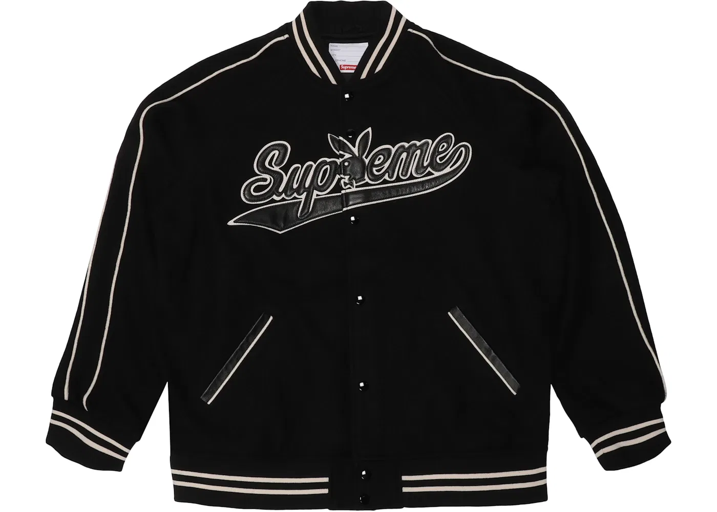 Мужская куртка-бомбер с принтом Supreme Playboy Wool Varsity Jacket, Black