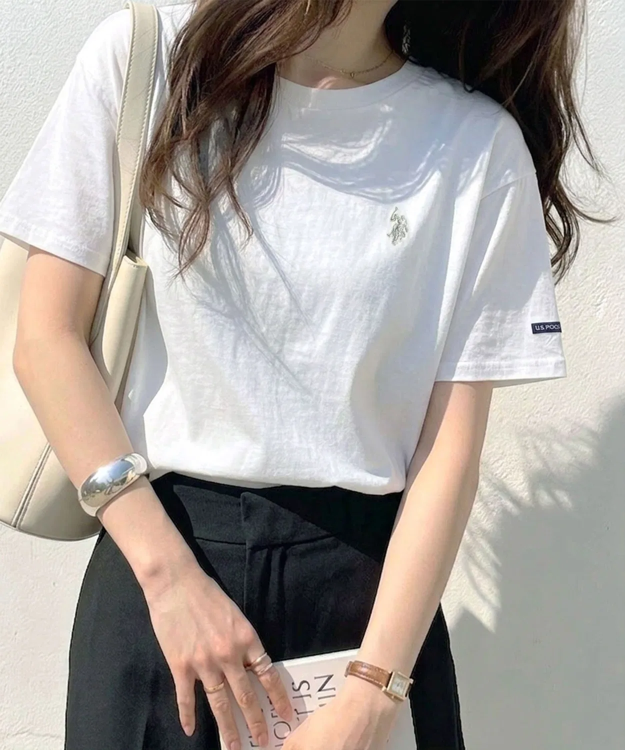 Женская футболка с коротким рукавом, хлопковая, с вышивкой, GeeRA x U.S. POLO ASSN., Off White