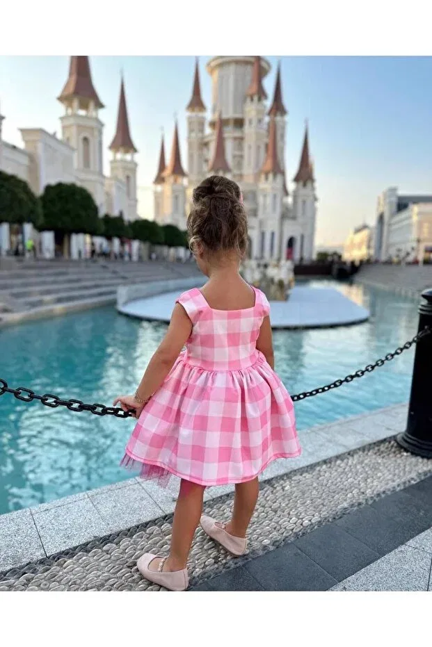 Детское платье для девочек с принтом Barbie Birthday Dress Anne Kız Tasarım, Pink — фото 3