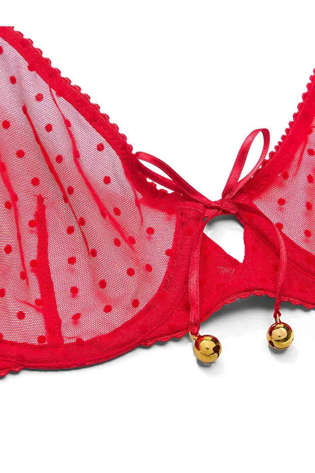 Женский бюстгальтер из тюля без пуш-апа Jingle bells tulle unassisted demi bra Victoria'S Secret, Lipstick Red — фото 4